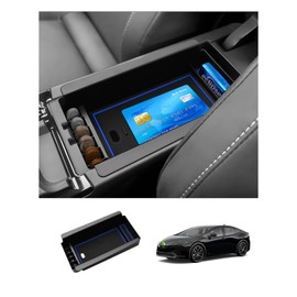 FIILINES Organizador de consola central con alfombrillas antideslizantes para Toyota Prius 2023 2024 2025, bandeja de consola secundaria, caja de almacenamiento de ABS con alfombrillas negras y
