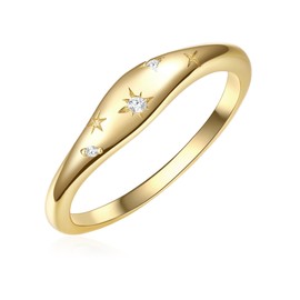 Glanzstücke München Women's Ring 925 Sterling Silver Yellow Gold-Plated with Stars Zirconia White – Motif Ring Band Ring Silver Ring Yellow Gold Star, Silver, Cubic Zirconia