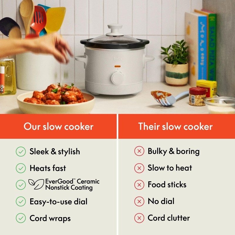 bella 1.5 Qt Slow Cooker with 3 Heat Manual Control,