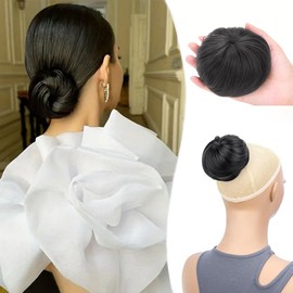 XFSRG Hairpiece with Elastic Band, Bun Hairpiece, Hair Scrunchie with Hair, Curly Hair Bun Synthetic Short Ponytail Bun for Women, Girls (Black)