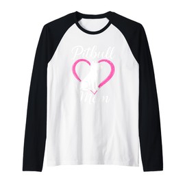 Pitbull Mom Heart Silhouette Design Raglan Baseball Tee
