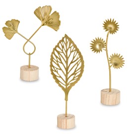 Abirdflyer Gold Leaf Home Decor, Metal Leaf Tabletop Ornament, Set of 3