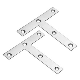 uxcell Flat T Shape Repair Mending Plate, 120mmx120mm, Stainless Steel Joining Bracket Support Brace, Pack of 2