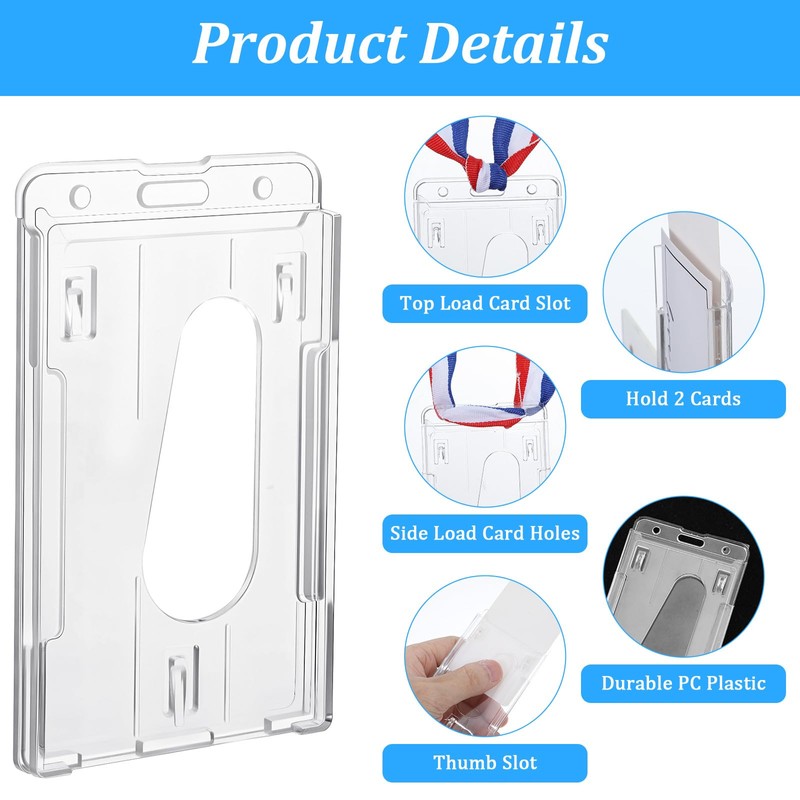 25 Pack Vertical 2-Card Badge Holder, Heavy Duty Hard Plastic