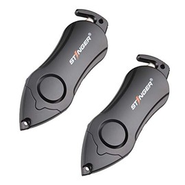 Stinger Personal Alarm Keychain Emergency Tool, Safety Panic Alarm Siren, Seat Belt Cutter, Glass Breaker, Security Device for Women Men Kid, Designed in USA (Black 2 pcs)
