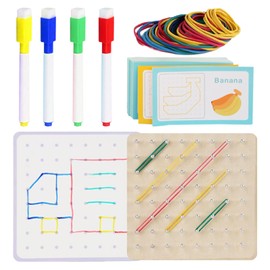Wooden Geoboard - Geometric Shapes for Kids | Math Manipulative Education for Kids with Challenge Cards for Creating Geometric Shapes, STEM