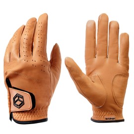 FAR&STRAIGHT Men's Colored Premium Cabretta Leather Left Hand Golf Glove 2-Pack (Camel, Small)