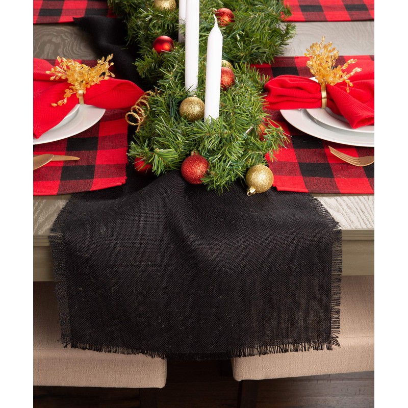 DII Jute Burlap Collection Kitchen Tabletop, Table Runner, 15x74, Black