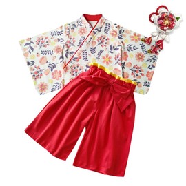 SLINX HF421 Yukata, Children, Girls, Baby, Kids, Summer Festival Costume, Kimono, Yukata, Hair Ornament, 3-piece Set, Japanese Pattern, Yukata Set, Hakama-Style, Top and Bottom Set, Hakama, Children's