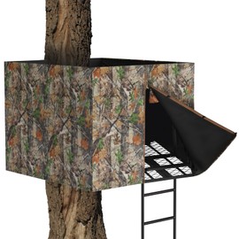 Rhino Valley Hunting Blinds Cover, 142" x 35" Large Tree Stand Blinds Cover, Enhanced Securing Ties for Tree Stand Blind Kit, Deer Hunting Accessories with Silent Buttons, Camo Netting with Zipper