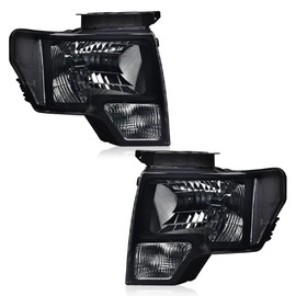 DOTCOM Headlights Assembly, Compatible with 2009-2014 Ford F150 09-14 Headlamp, Driver and Passenger Side, Smoky lens Black Housing Clear Reflector(Not Fit Led Style,Only Fit Without Led Style)