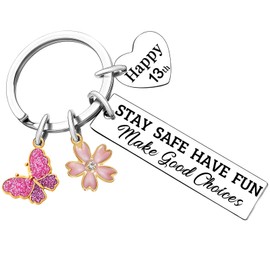 YYQX 13th Birthday Gifts for Girls 13 Year Old Birthday Keychain Gift for Daughter Sister Her Party Decorations (13th-Stay safe)