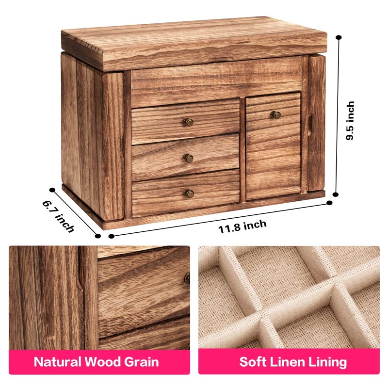 Jewelry Box Organizer, Solid Wood Jewelry Boxes for Women for