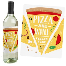 Pizza Party Time - Baby Shower or Birthday Party Decorations for Women and Men - Wine Bottle Label Stickers - Set of 4
