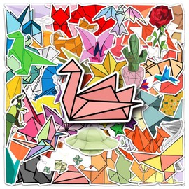 TUIOBUN 50PCS Origami Stickers for Computer,Car,Phone,Scrapbook,Helmet,Water Bottle,Laptop, Skateboard,Luggage,Cute Origami Animal Vinyl Sticker,Adults Children Gift,Kawaii Aesthetic Graffiti Decals