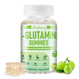  L-Glutamine Gummies 1000 mg, with Trehalose, L Glutamine Supplement Support Intestinal, Boost Immune & Muscle Health, for Adults & Kids, Non-GMO, Vegan, Gluten Free, Grape Flavor, 60
