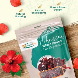 NaturalEvity Whole Hibiscus Flowers - Flor de Jamaica Natural, Premium Loose Leaf Dried Hibiscus Petals | Caffeine-Free, All-Natural Tea & Herbal Beverages (8 oz.)