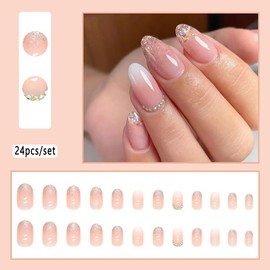 Clataly 24 Pcs White Star Ripple Fake Nails Acrylic Press on Nails Funny Nude Pink False Nails Full Cover Nails for Women and Girls (C)