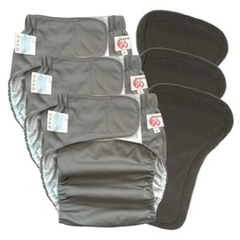 3 Pack Adult Cloth Diapers with Oversized Diaper Inserts, TPU Waterproof Nappy Reusable Washable Elderly Incontinence Care Protection Nappies Underwear for Men or Women, Waist 23.6-35.4 Inches (M)