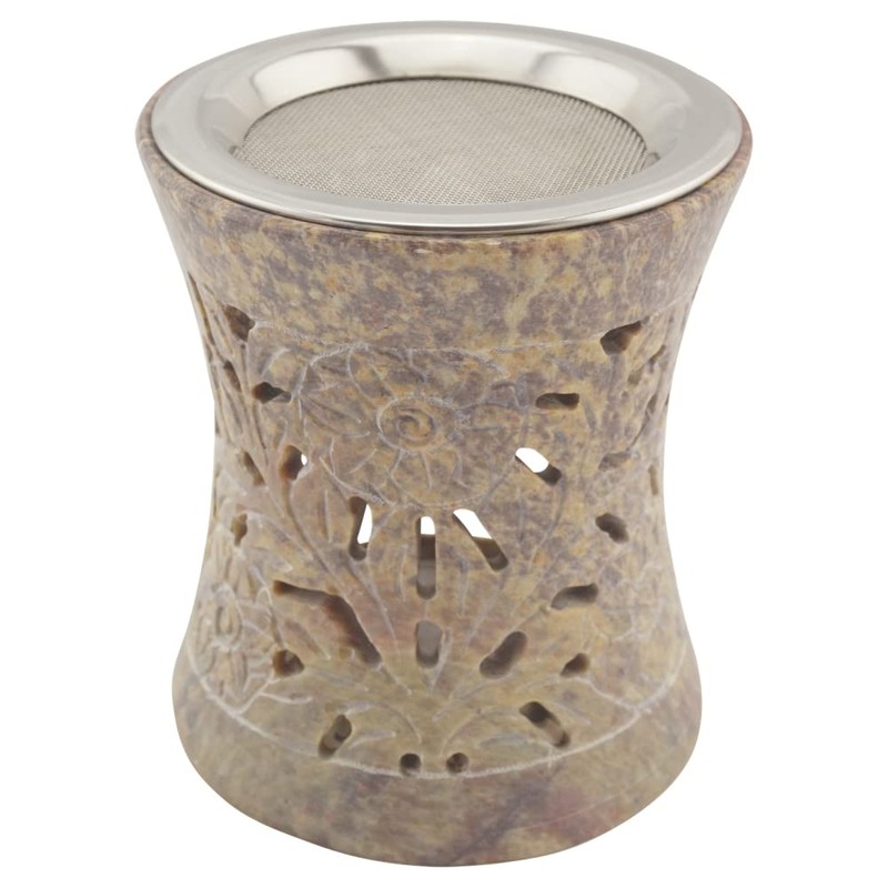 Indian Soapstone Incense Burner - Stainless Steel Strainer & Heat