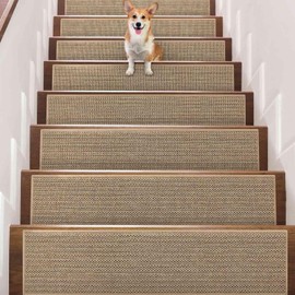 Seloom 9" x36" Stair Treads Non Slip Carpet for Wooden Steps Indoor, Peel and Stick Extra Wide Stair Tread Step Pads with Reusable Adhesive for Dogs Kids Elders, Machine Washable, 15 Pack, Beige