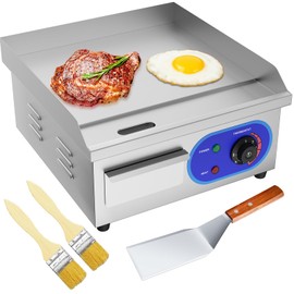 DULONG Electric Flat Top Grill,1500W Electric Flat Top Griddle,14" Stainless Steel Commercial Griddle with Thermostatic Control for Kitchen BBQ