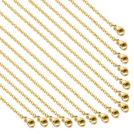 Paquete de 20 cadenas de collar de acero inoxidable chapado en oro, collar a granel para hacer joyas, 18 pulgadas