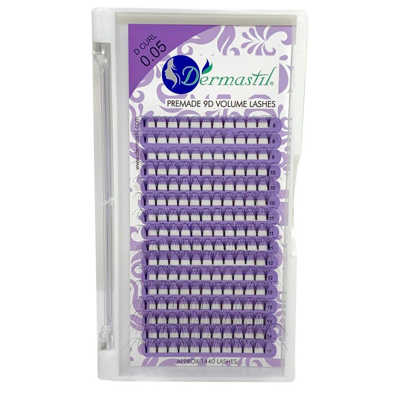Dermastil 9D Premade Handmade Volume Eyelashes, D Curl, Thickness 0.05