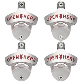 Jumiok Matte Silver Mountable Beer Bottle Opener for Wall Post Mounted Beer Cap Opener Stainless (Pack of 4)