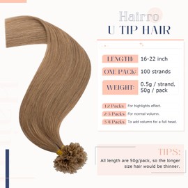 Hairro U Tip Human Hair Extension 16" 50g #12 Golden Brown