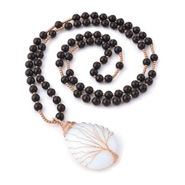 Top Plaza Healing Crystal Amethyst Necklace Natural Stone Beads Life Tree Wire Wrapped Teardrop Gemstone Pendant Jewelry for Women Mom, Alloy & Healing Crystals