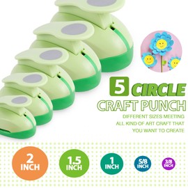 UCEC Circle Punch Craft Hole Punch for Paper Crafting, 5 Different Size Circle Cutters Hole Punches for Paper Crafts, Cardstock, Gift Wrapping, Cards, Scrapbooks 3/8 5/8 1 1.5 2 Inch Round Puncher Set