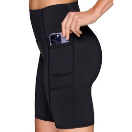RBX Active Biker Shorts for Women, Yoga Shorts Squat Proof High Waisted Spandex Shorts with Pockets, Black 9-inch, Medium
