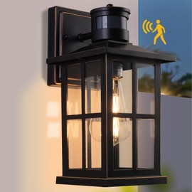 EIKESN Outdoor Motion Sensor Light, Black Exterior Wall Lighting Fixtures,Dusk to Dawn Motion Sensor Outdoor Lights, Waterproof Front Porch Light Lantern for Garage, Patio, Doorway.