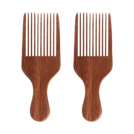 SHIDOW Wooden Beards Comb, Hair Pick for Thick, Coarse, Curly Hair Wooden Comb for Men, Women Detangling Brush for Hair Type-Eco Friendly Curly Hair Brush(Walnut Color 2 Pcs)