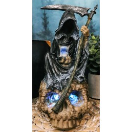 Faceless Grim Reaper Skeleton On Colorful LED Eyes Morphing Skull Figurine