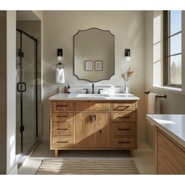 ANDY STAR Black Bathroom Vanity Mirror, 22x30 Irregular Wall Mirror, Scalloped Wall Mirror in Stainless Steel Metal Frame, Asymmetrical Mirror for Bathroom, Bedroom, Living Room, Mantel