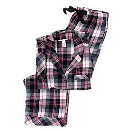 Victoria's Secret The Flannel Long PJ Pajama Set (XX-Large, Black White Pink Plaid), White