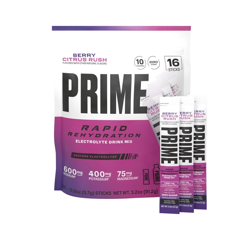PRIME HYDRATION+ Rapid Rehydration Sticks Berry Citrus Rush Hydration Powder