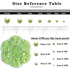 Aodse 6000 Pcs Nail Pearls for Nails Art, Light Green Half Pearl for Crafts, Charms DIY Crafting Charms Decorations Accessories