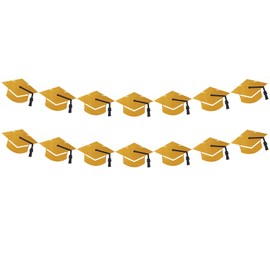 2025 Graduation Decorations Class of 2025 Grad Banner Pre-Strung Glitter Graduation Garland with Tassel Grad Cap Banner for Grad Party Supplies (Golden)