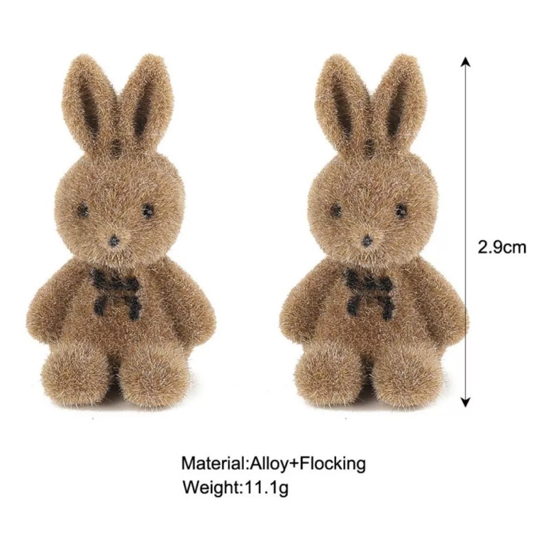 2 Pares Aretes De Peluche Plata Ley 925 Animales Conejo
