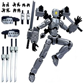 MMXBGS T13 Action Figure Set, 3D Printed Dummy 13, Titan 13 with 6 Arms, T 13 Multi-Jointed Movable, Lucky 13 Robot Desktop Decorations for Game Lovers Toys (Assembly Completed) (Gray)