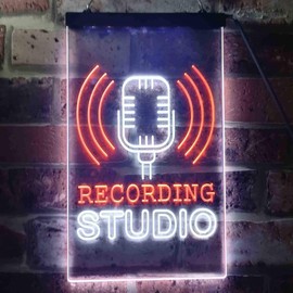 Recording Studio Microphone On Air Dual Color LED Neon Sign White & Orange 8.5" x 12" st6s23-i3519-wo