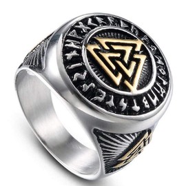 Triple Valknut Ring With Rune Circle Symbol, Odin Symbol Rings for Men, Warriors Ring, Celtic Trinity Knot Ring, Amulet Ring, Norse Scandinavian Protection Jewelry (S)