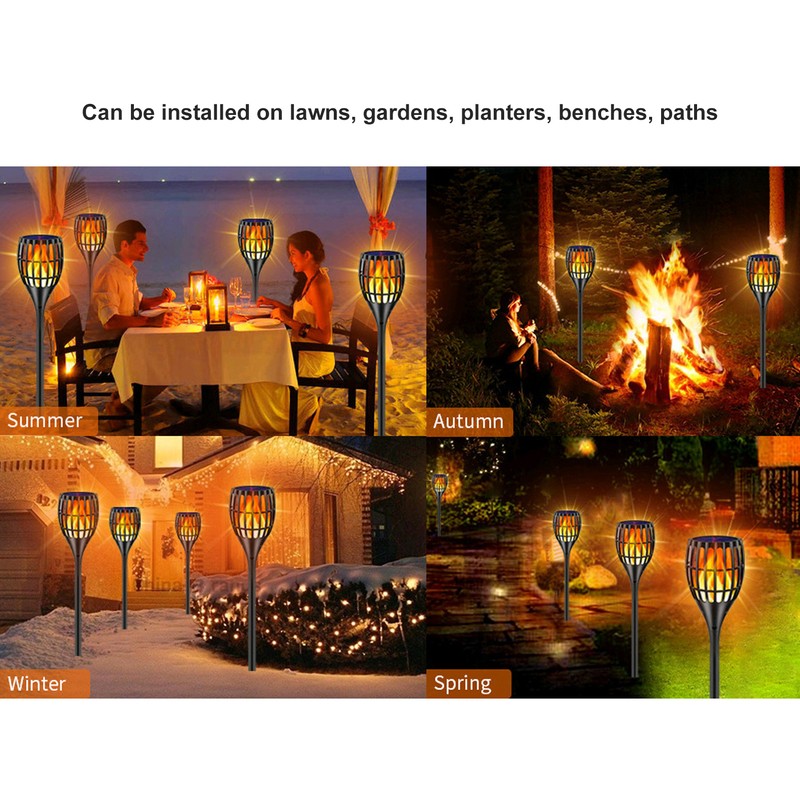 Solar Torch Lights with Flickering Flame Warm Yellow Waterproof Solar