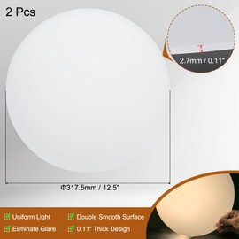 PATIKIL 12.5" Diameter Lampshade Diffuser, 2 Pcs 2.7mm Thick Round Diffuser Sheet for Drum Lampshades, Pendants Light, DIY Light Shield, Translucent White