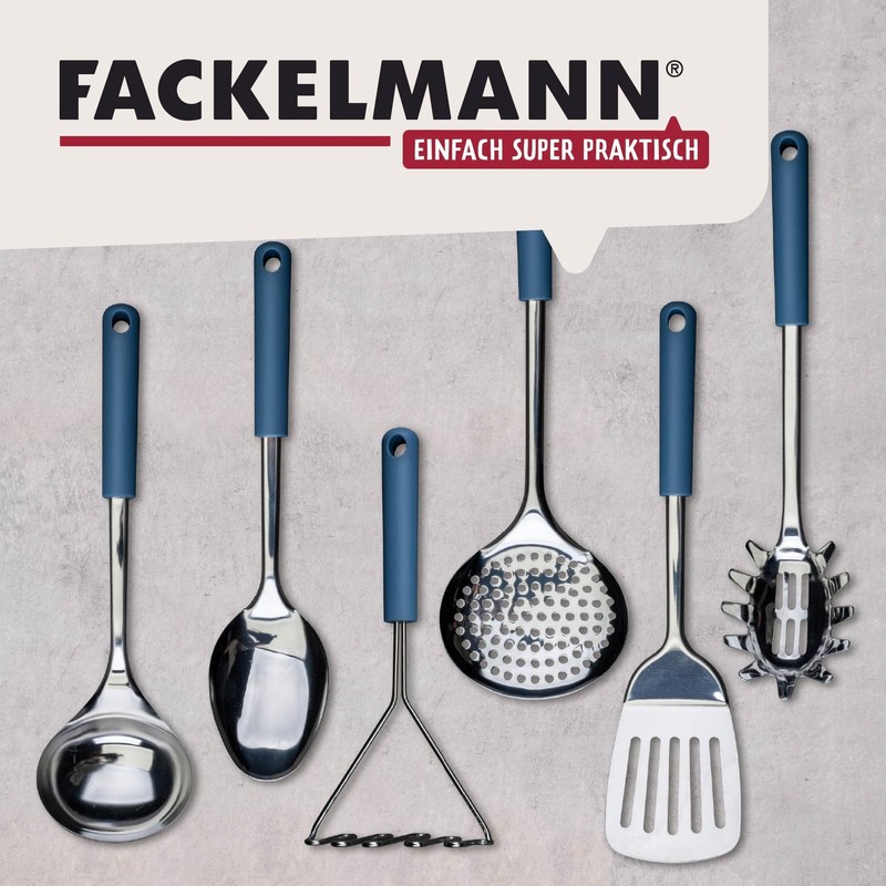 Fackelmann Essential Stainless Steel Ladle with Dark Blue Handle -