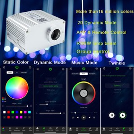 AZIMOM Bluetooth Control 10W Twinkle Fiber Optic Lights Star Ceiling Light Kit 150pcs0.03in6.5ft Fiber Strands Music Mode RGBW APP/Remote Light Engine for Car Headliner Room Decoration