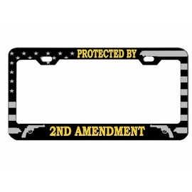Protected by 2nd Amendment Design Heavy Duty Metal Car License Plate Frame Auto Tag Holder/Car Accessories